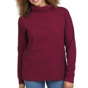 Lands' End Women's Waffle Funnel Neck Sweater Top Burgandy Size M